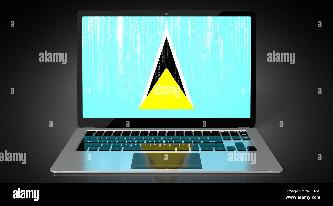 Saint Lucia - country flag and binary code on laptop screen - 3D ...
