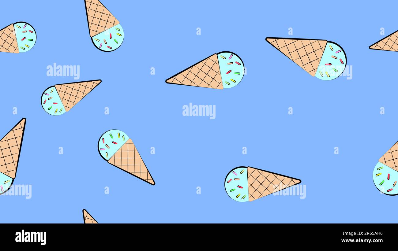 Modern seamless pattern with ice cream in wafer, waffle or sugar cone ...