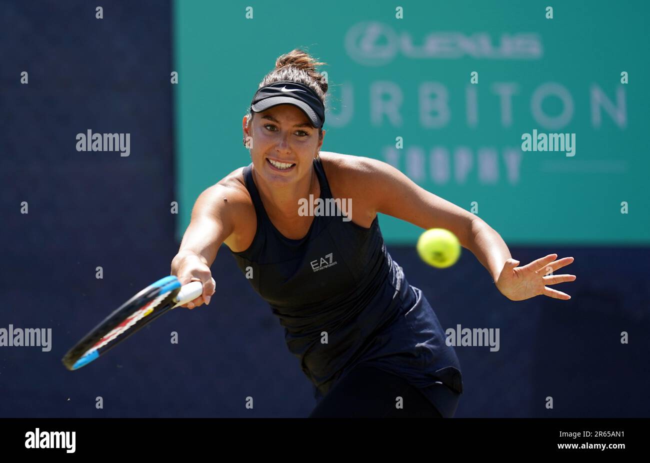 Oceane Dodin in action during her match against Maia Lumsden (not pictured) on day three of the 2023 Lexus Surbiton Trophy at Surbiton Racket and Fitness Club, London. Picture date: Wednesday June 7, 2023. Stock Photo
