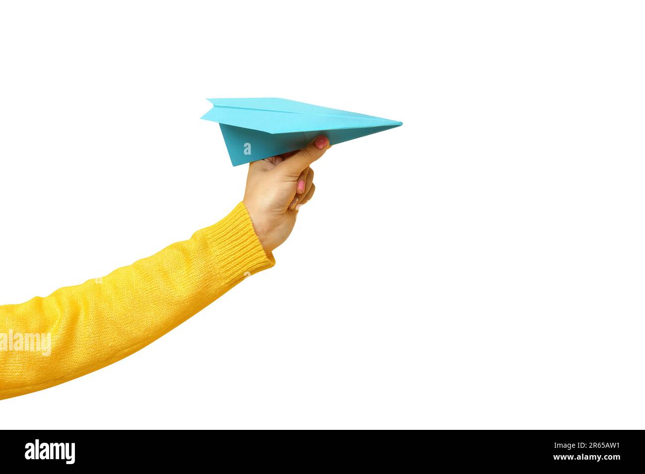 hand holding paper plane isolated on white background Stock Photo
