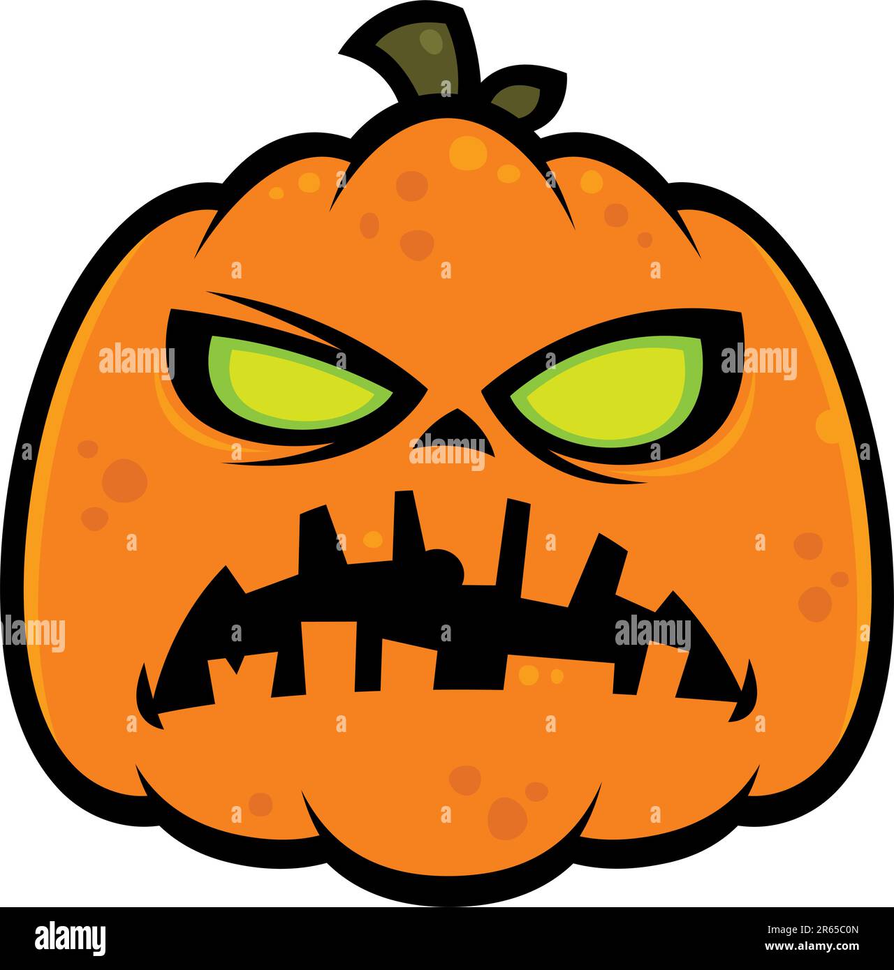 Cartoon illustration of a zombie pumpkin jack-o-lantern with green eyes ...