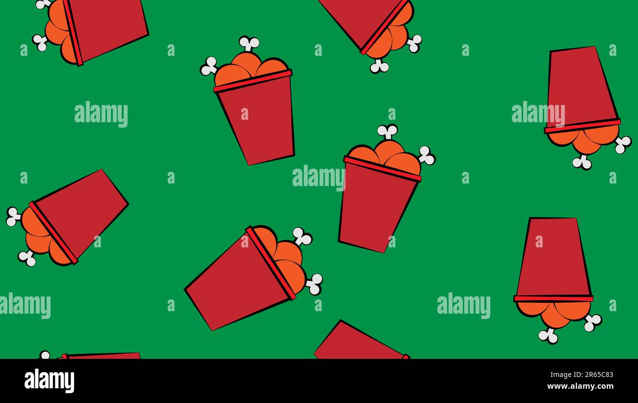 Bucket of fried chicken legs pattern seamless. vector background. Stock Vector