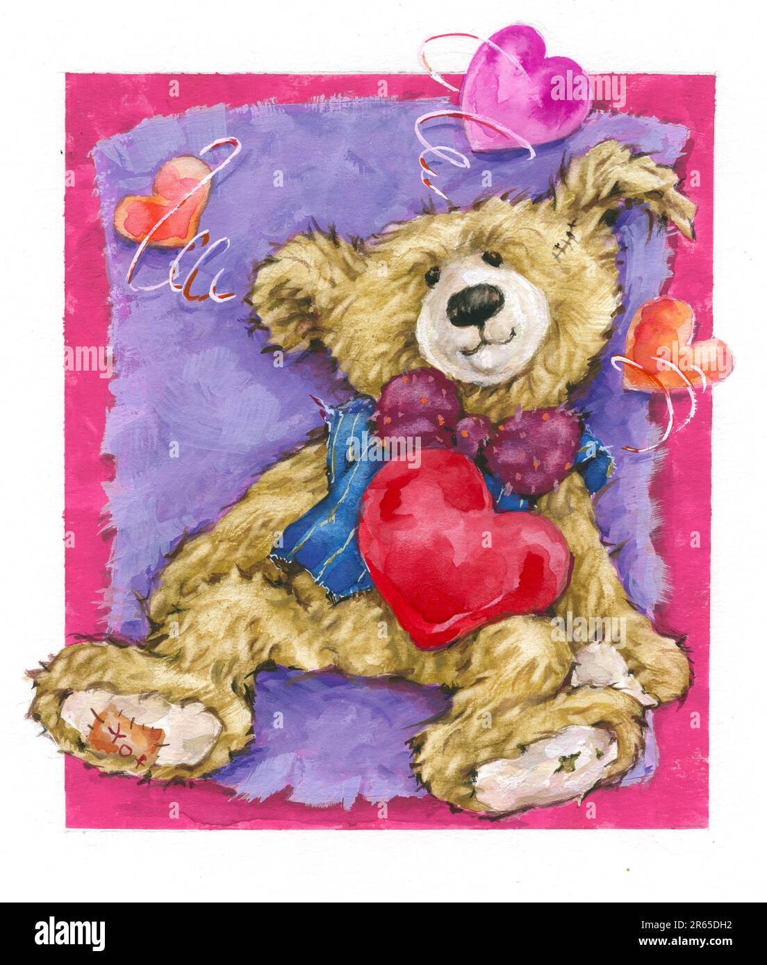 General-Scruffy bear with hearts in love Stock Photo