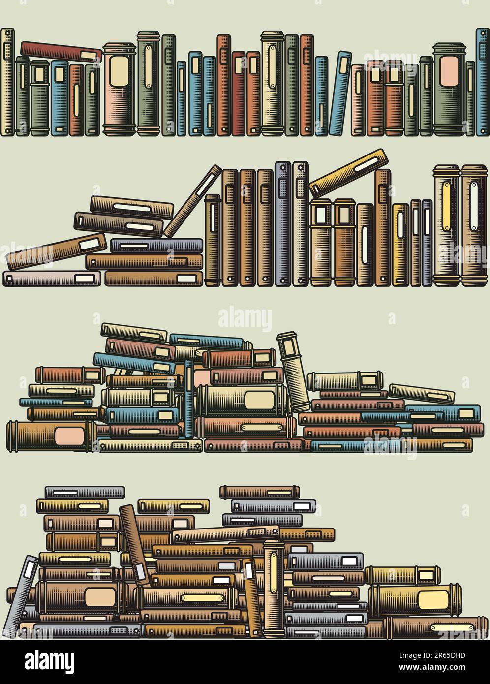 https://c8.alamy.com/comp/2R65DHD/editable-vector-illustrations-of-rows-and-piles-of-books-as-foreground-design-elements-2R65DHD.jpg