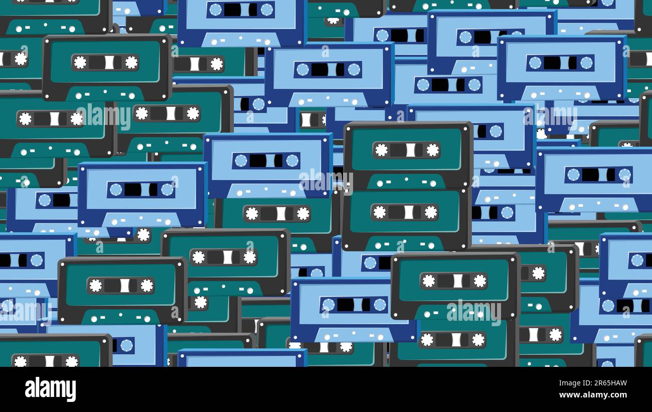 Seamless pattern endless with music audio cassettes old retro vintage ...