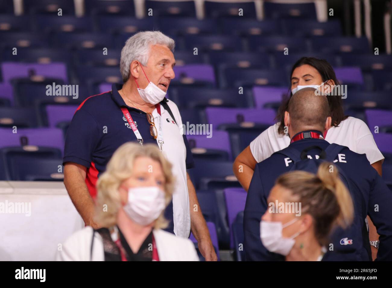 AUG 8, 2021 - Tokyo, Japan: Claude ONESTA in the Handball Women's Gold Medal Match between France and the Russian Olympic Committee at the Tokyo 2020 Olympic Games (Photo: Mickael Chavet/RX) Stock Photo