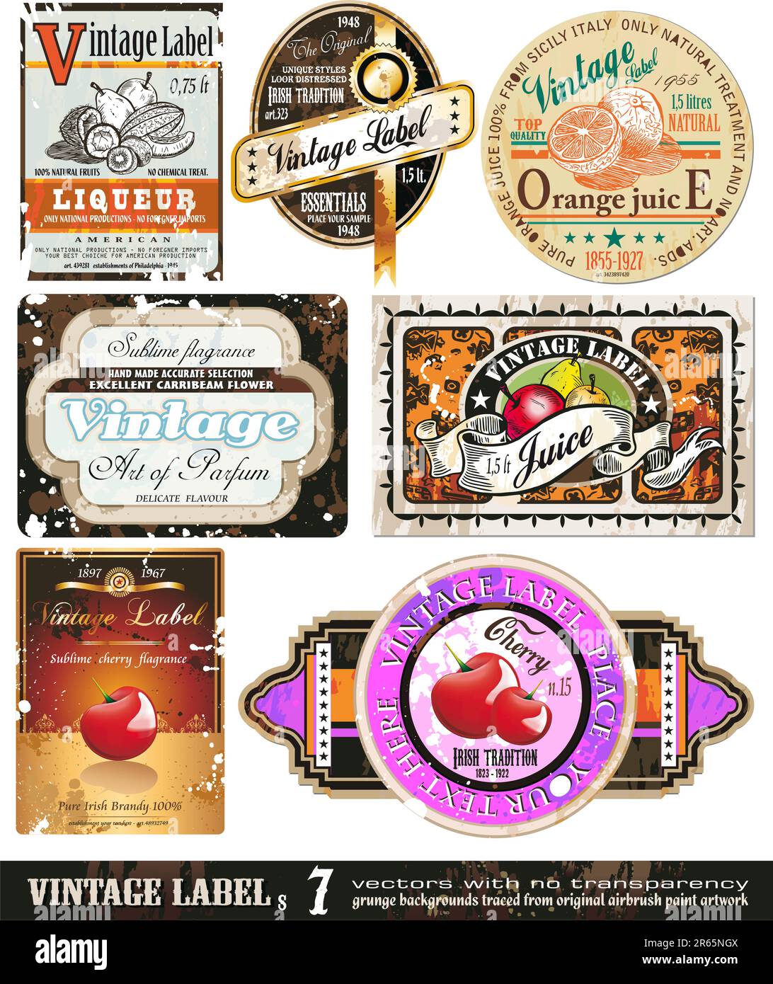 Vintage Labels Collection - 7design elements with original antique style -Set 7 Stock Vector