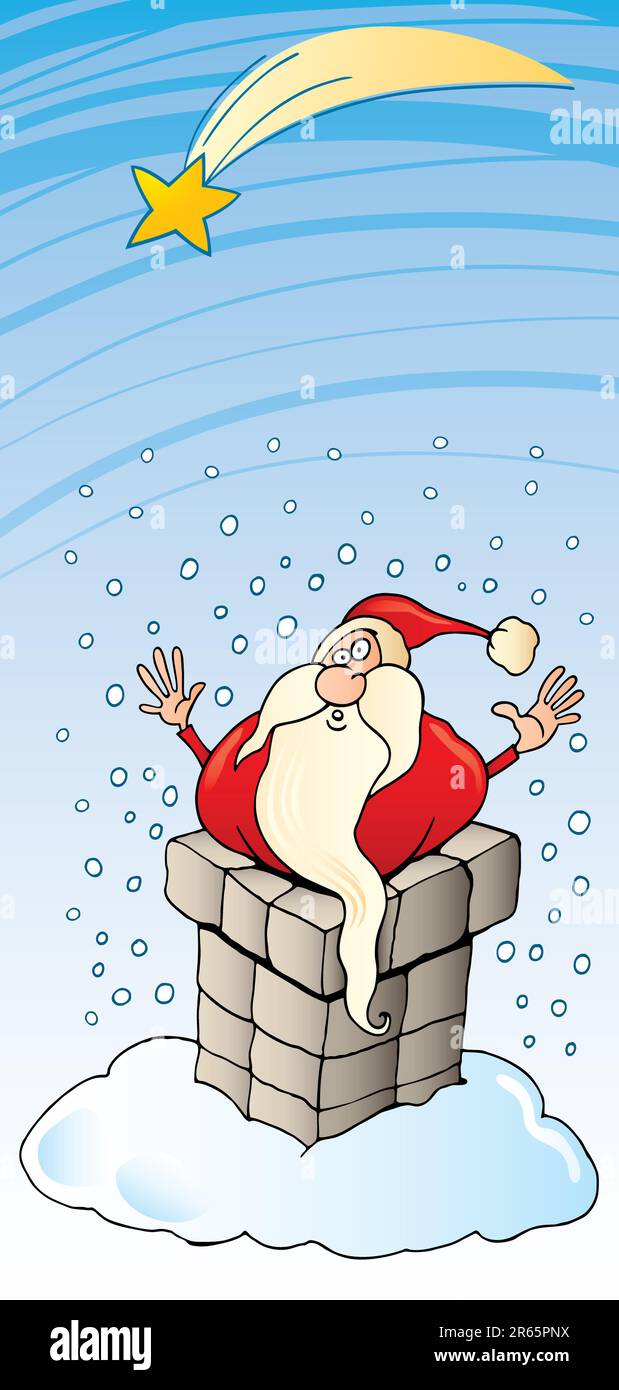 Illustration of Funny Santa Claus stuck in chimney on the roof Stock ...