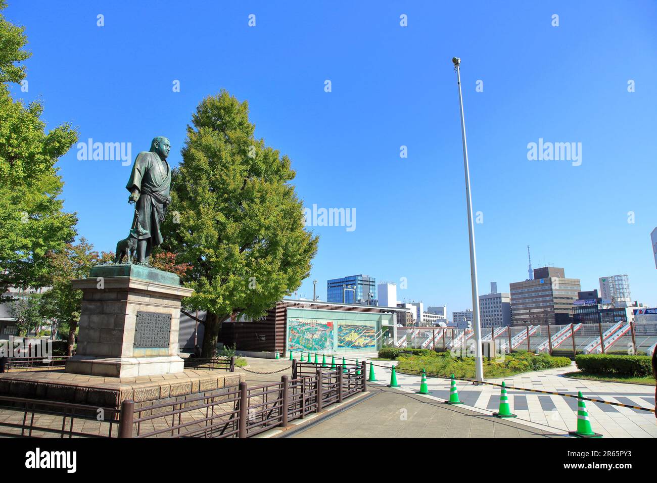 Ueno Station area seen from the statue of Takamori Saigo Stock Photo