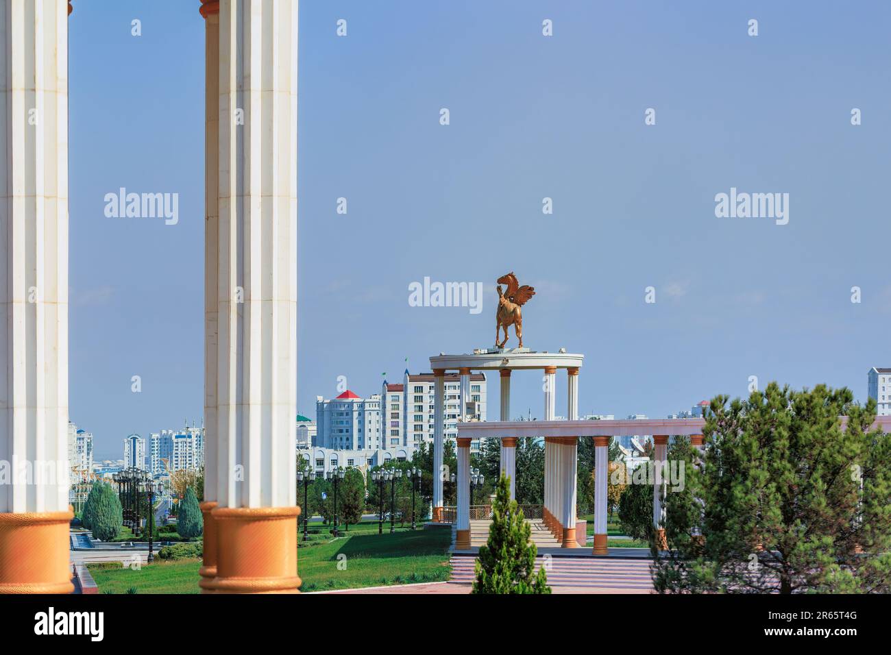 Ashgabat, Turkmenistan October 10, 2019 Turkmen horse statue in city Stock Photo