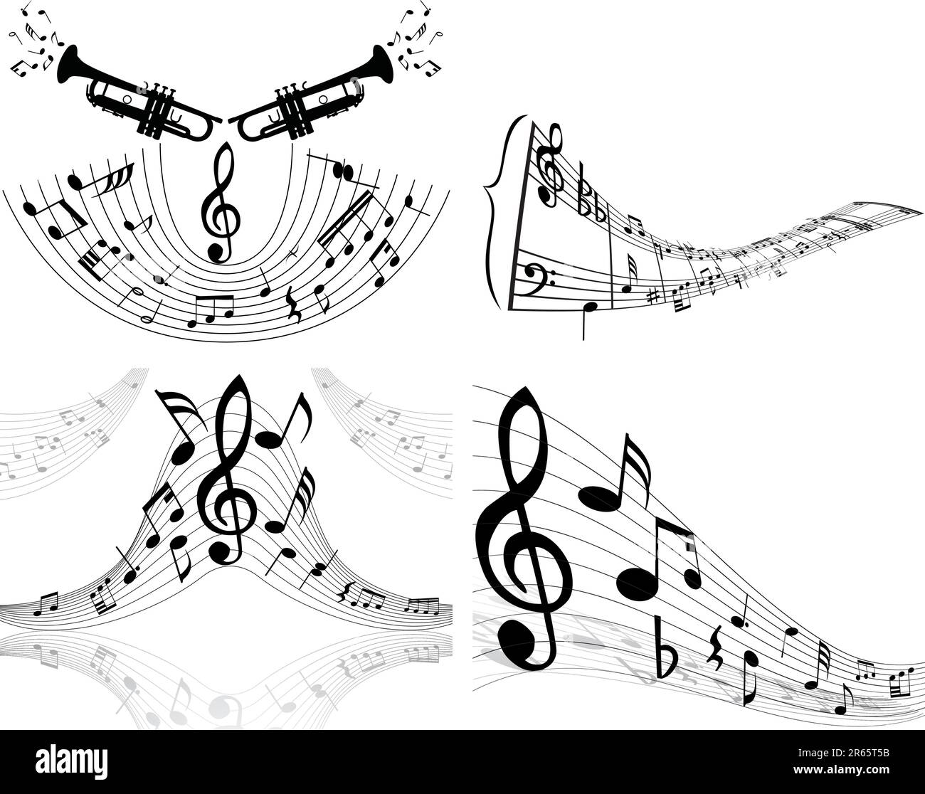Set of four vector musical notes staff Stock Vector