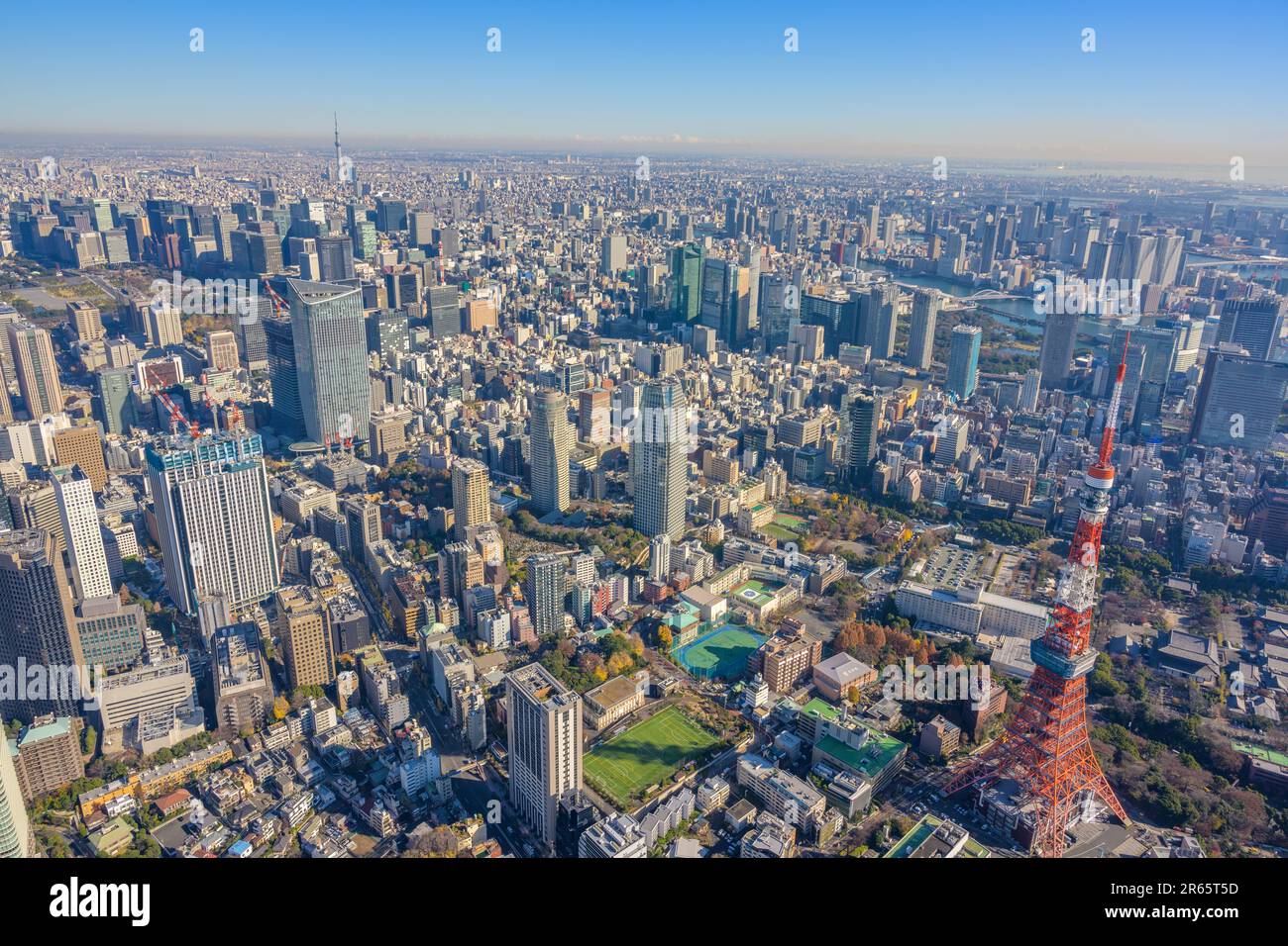 Aerial view of Tokyo Tower and Tokyo sky tree Stock Photo