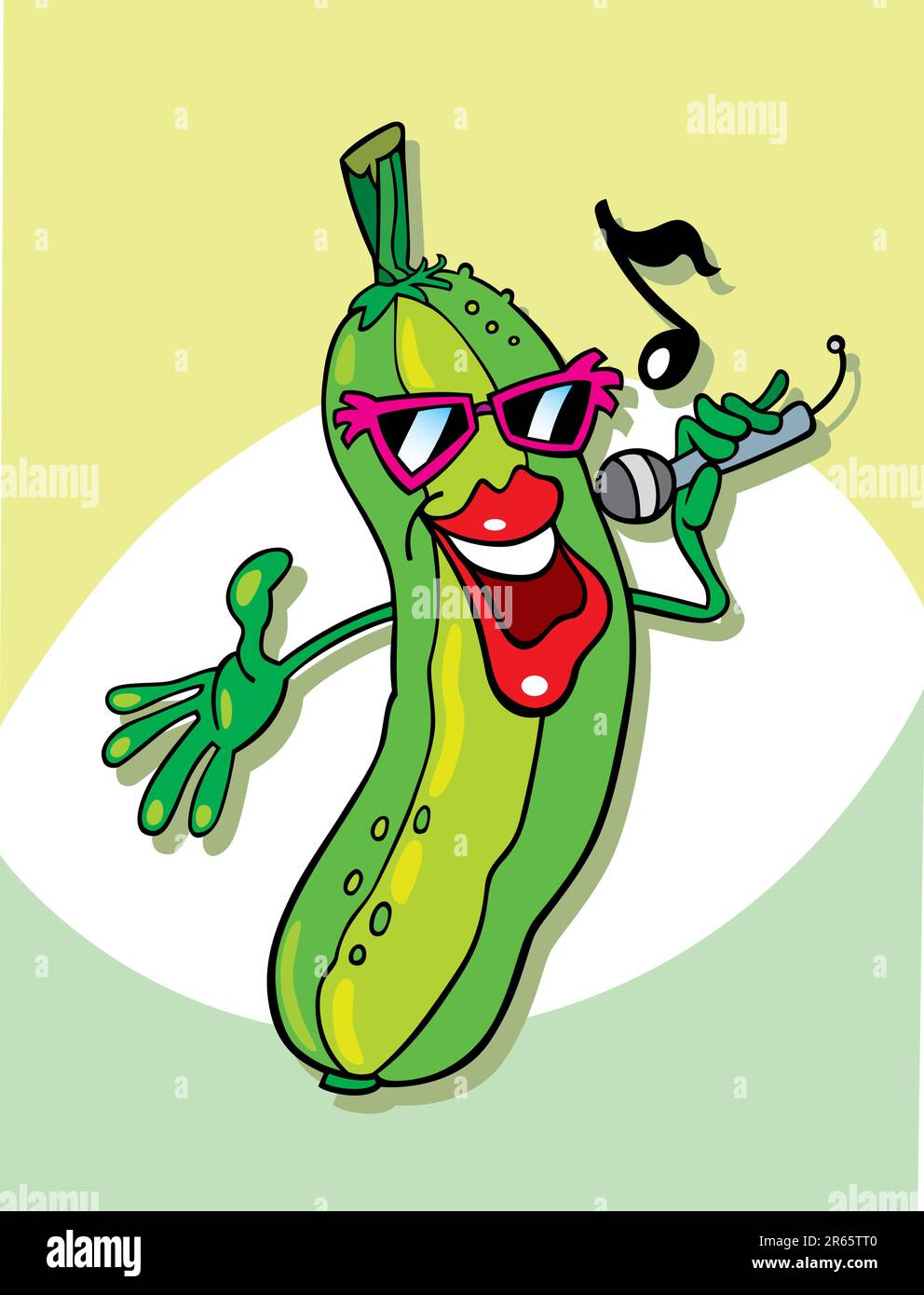 Cartoon illustration of funny cucumber singing Stock Vector