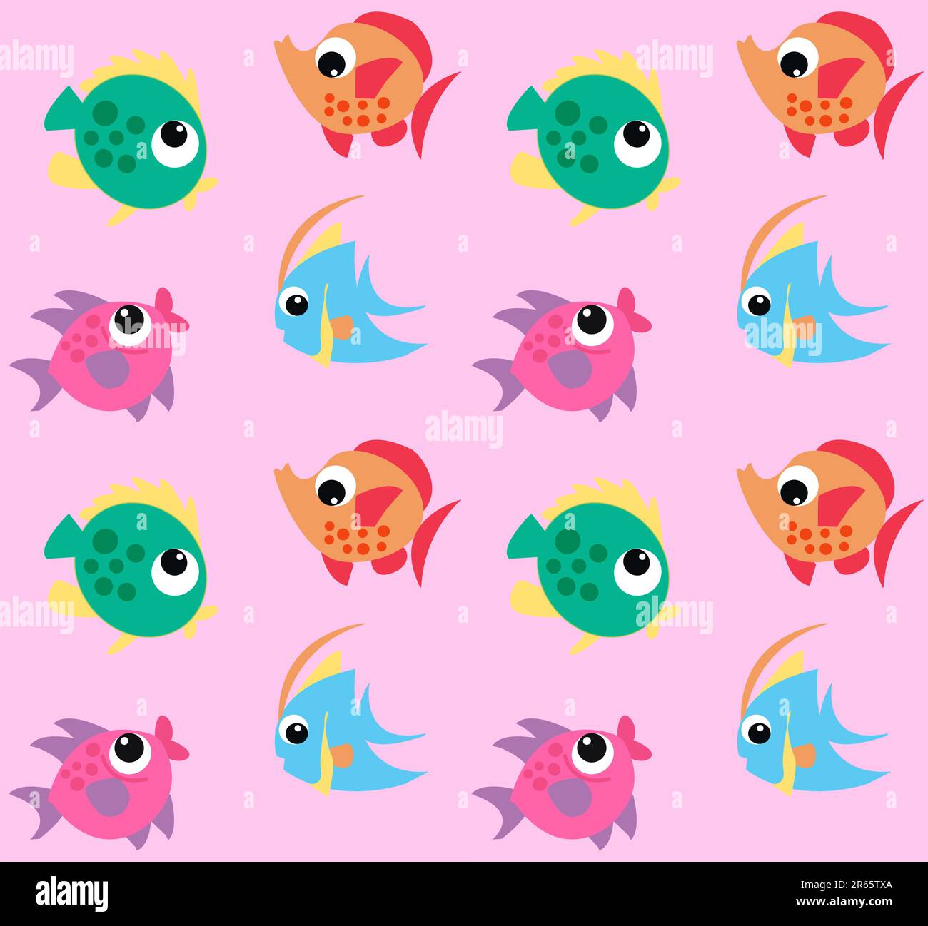 Seamless fish pattern on pink background colour stock vector image
