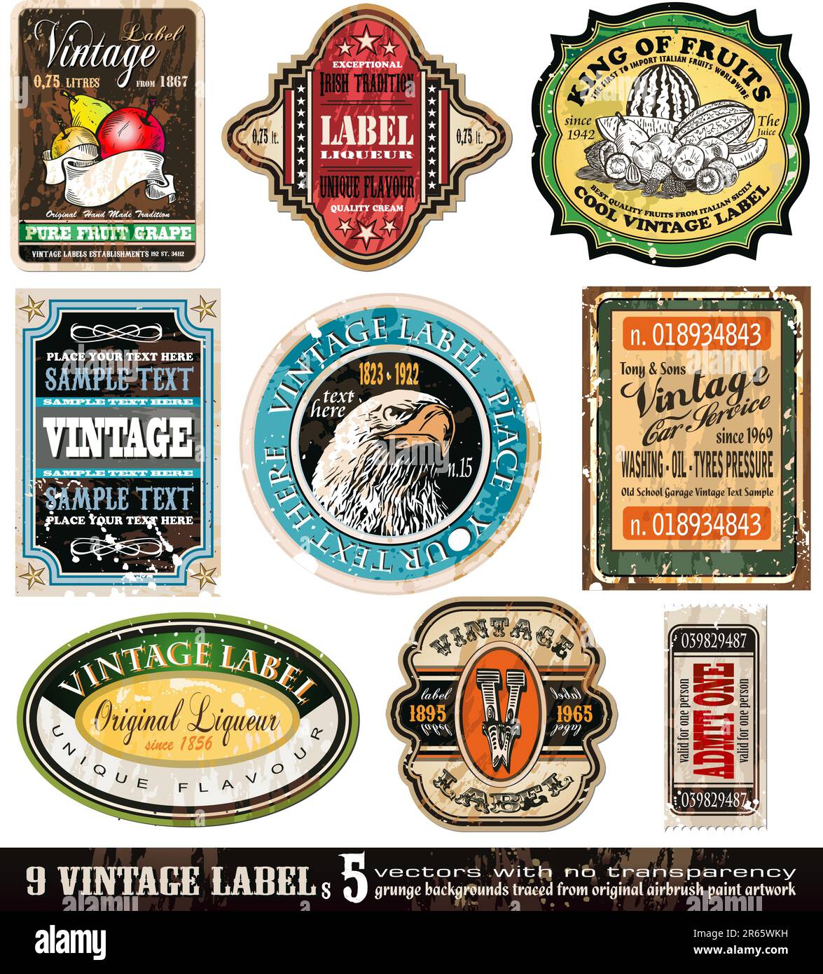 Vintage Labels Collection - 9 design elements with original antique