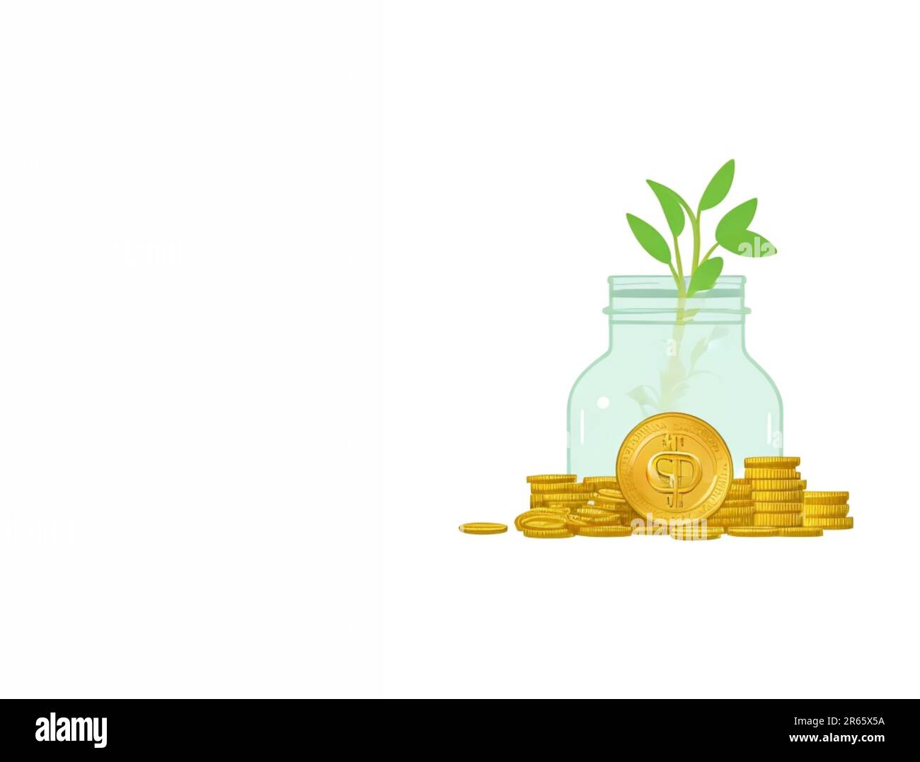 Saving money business concept with piggy bank, tree, coins, money, copy space on isolated white background Stock Photo
