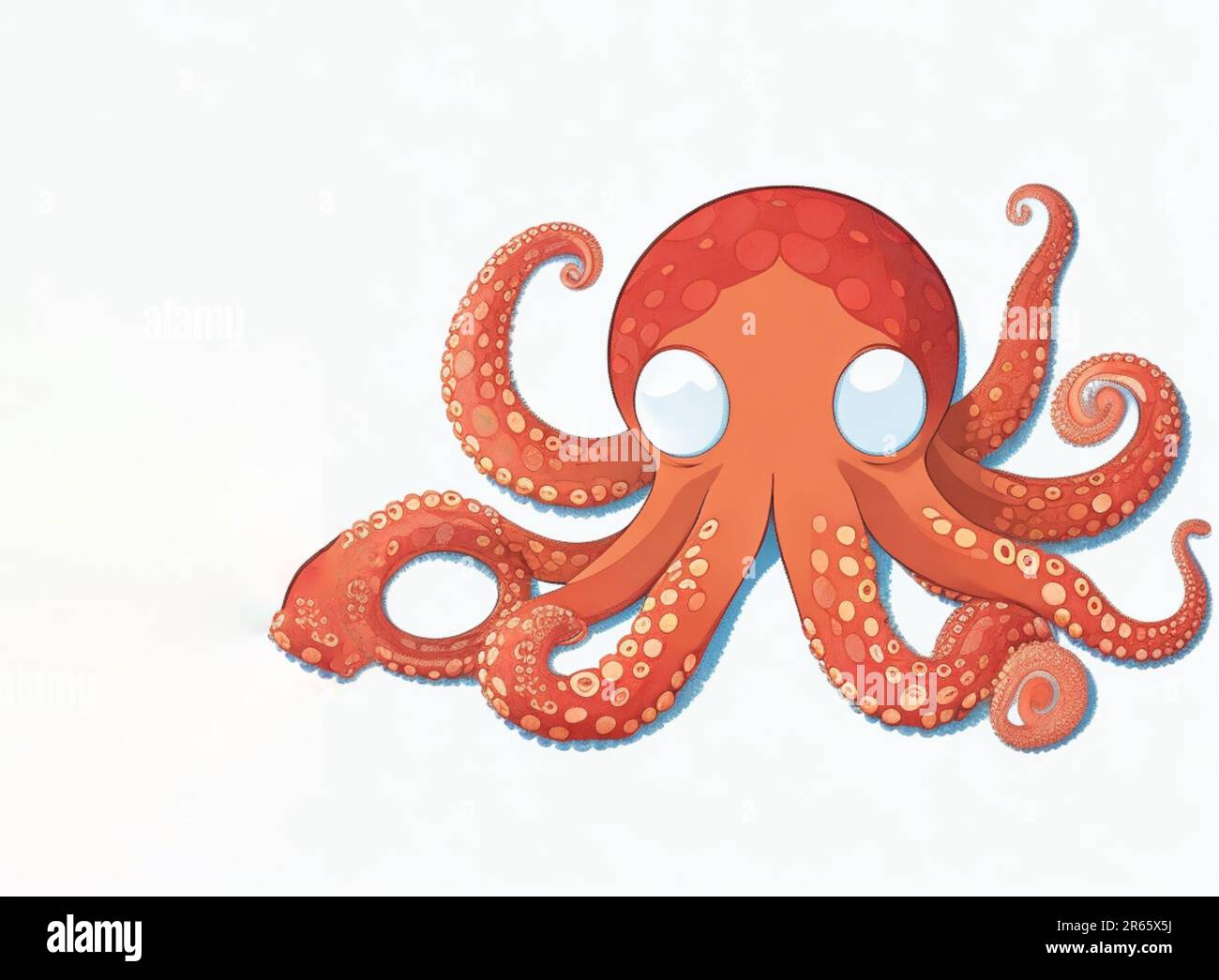 cute octopus, squid cartoon cartoon style, swimming in the sea with blue water on white background Stock Photo