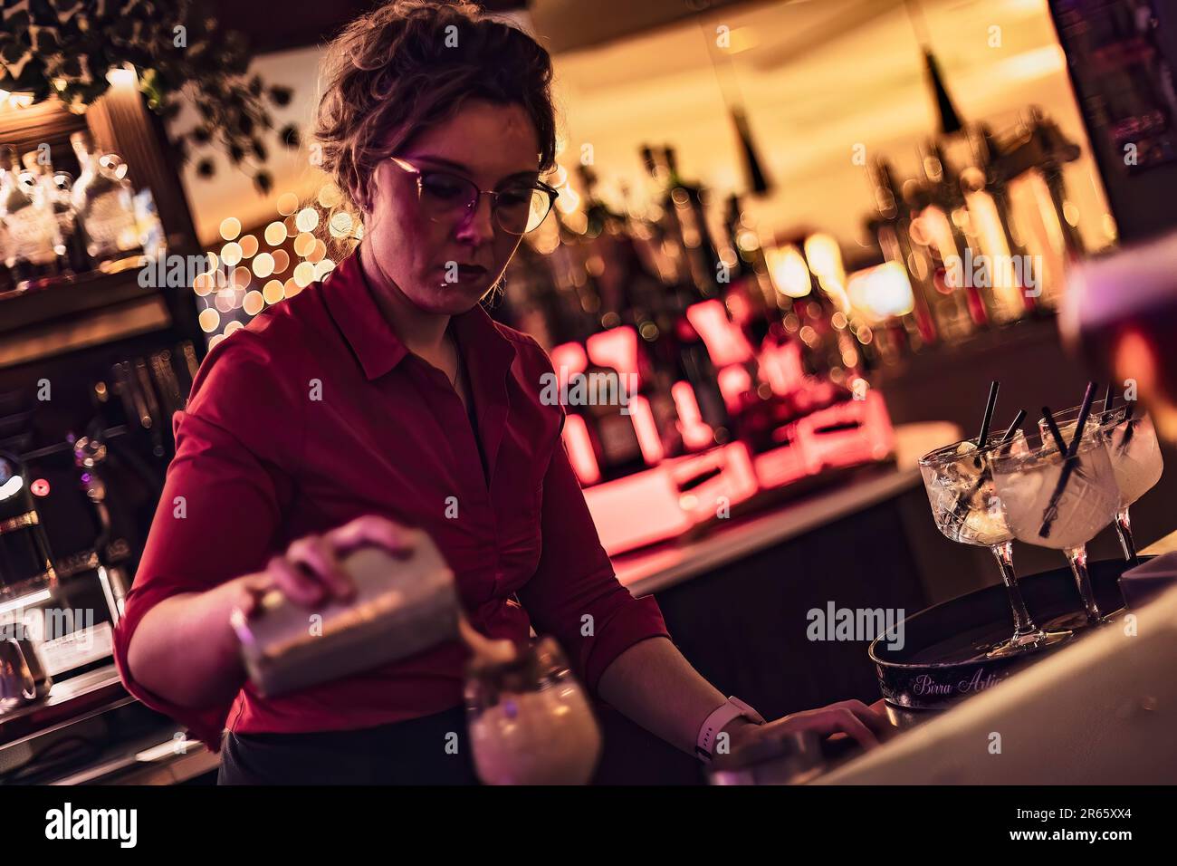 Masi, Italy 7 june 2023 Skilled bartender expertly mixing and