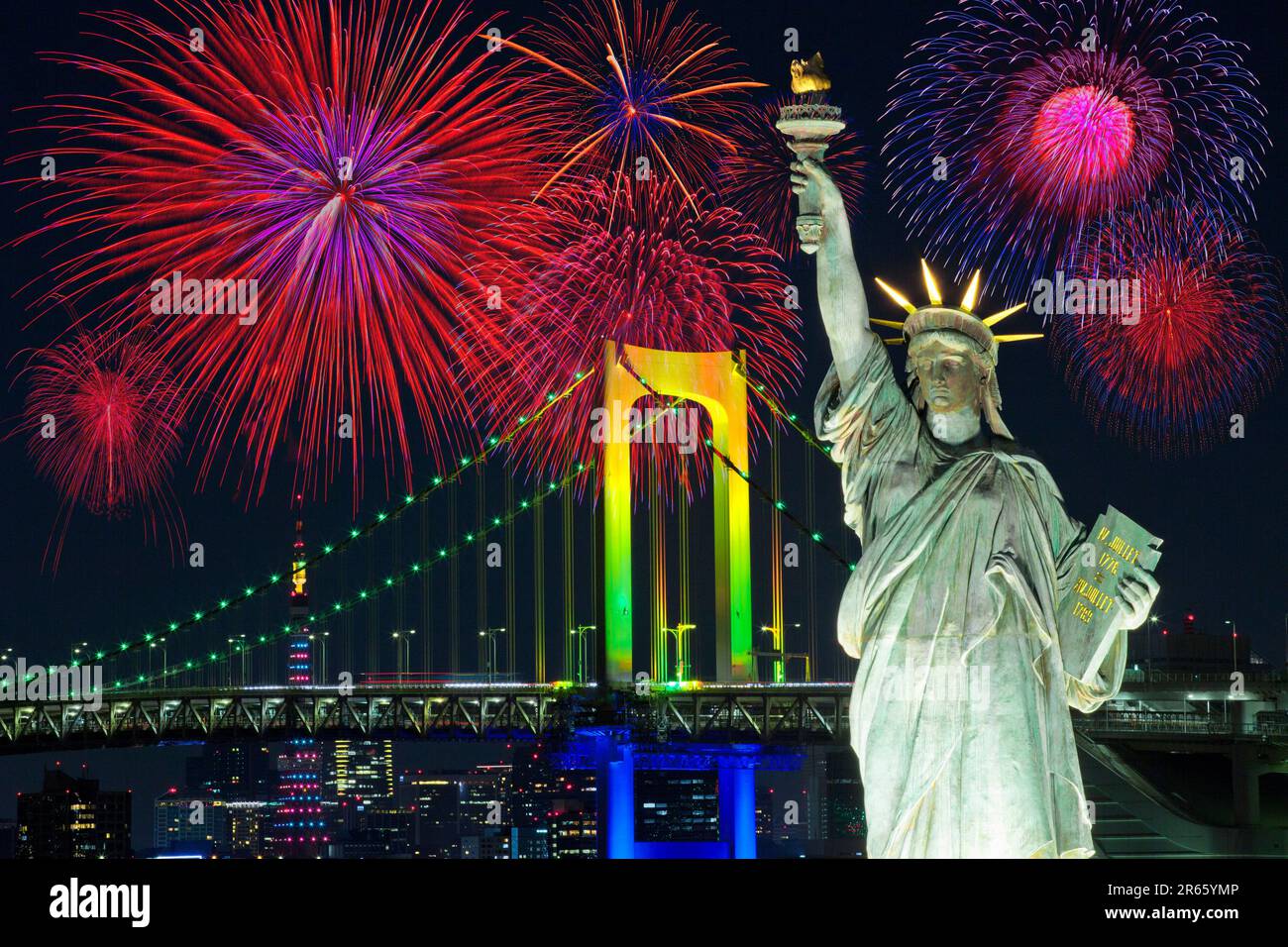 Statue of Liberty and Fireworks Stock Photo Alamy
