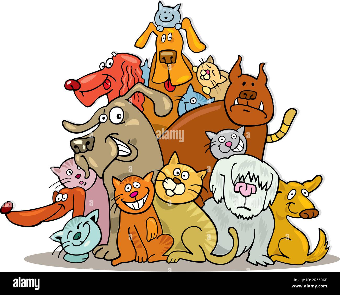 Illustration of Cats and Dogs group in friendship Stock Vector