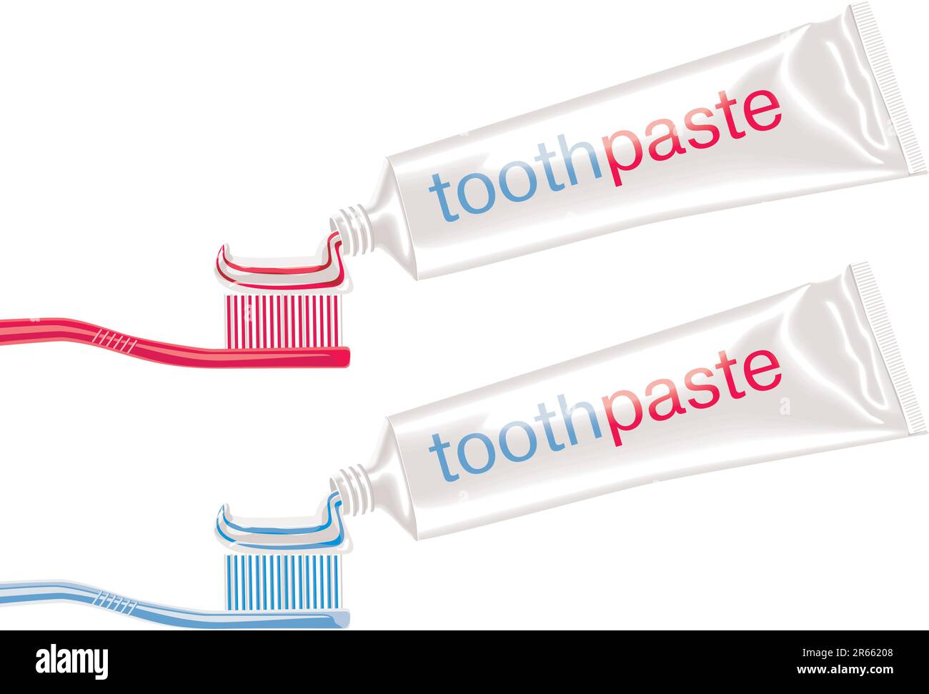 Vector dental brushes with toothpaste in blue and red Stock Vector