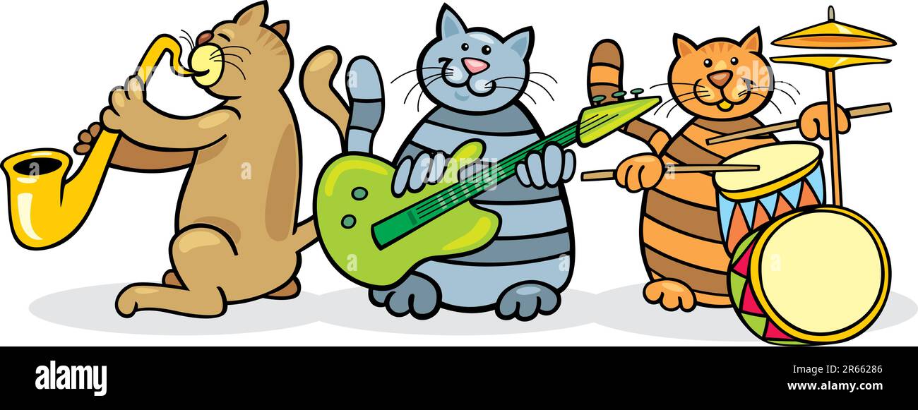 Illustration of band of cats playing music Stock Vector