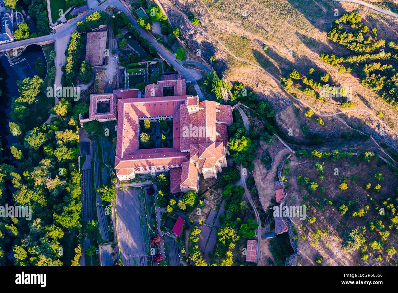 Aerial View. Monastery of Saint Mary of Parral - Monasterio de Santa María del Parral, is a Roman Catholic monastery of the enclosed monks of the Orde Stock Photo
