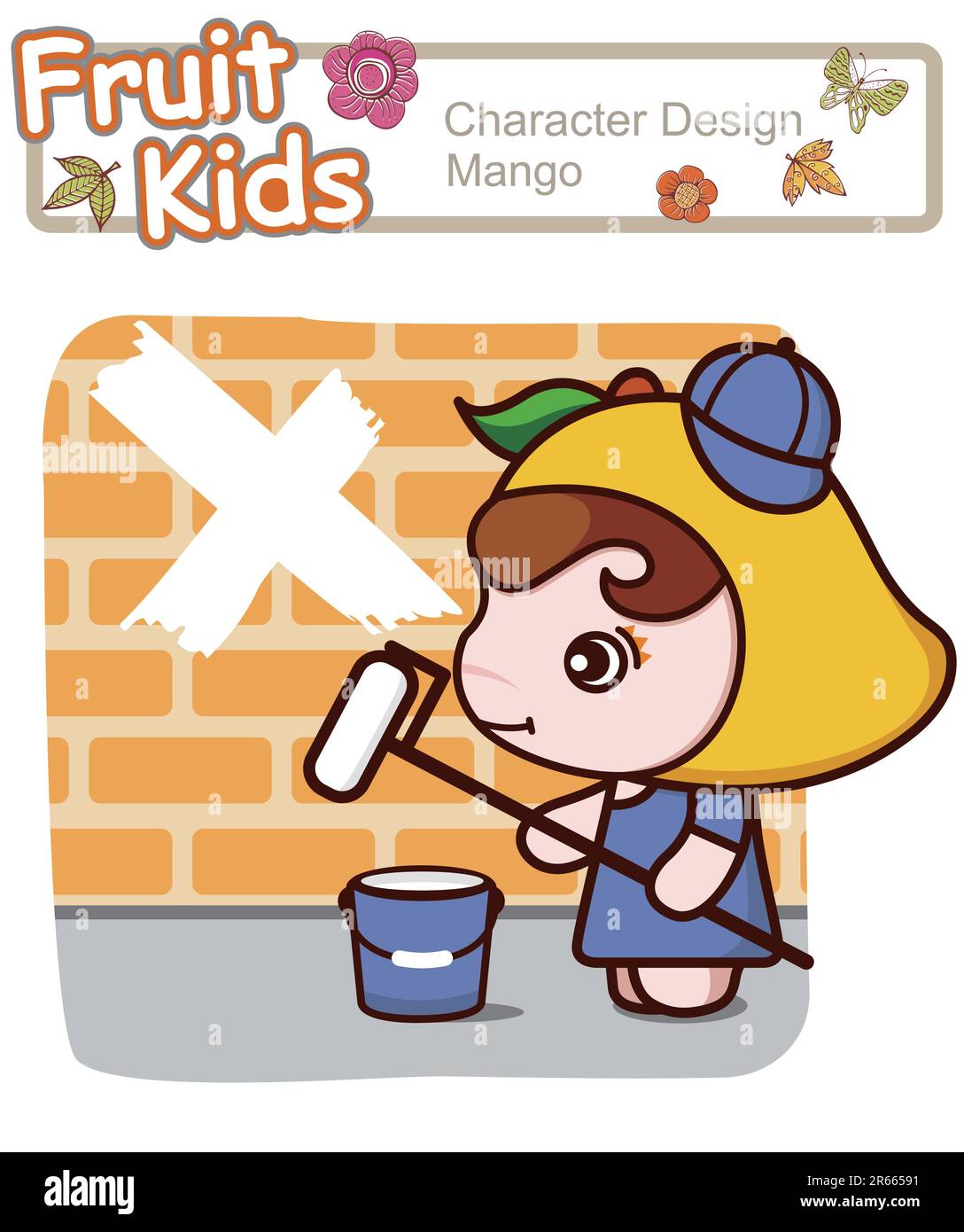 Active kid painting a wall. Stock Vector