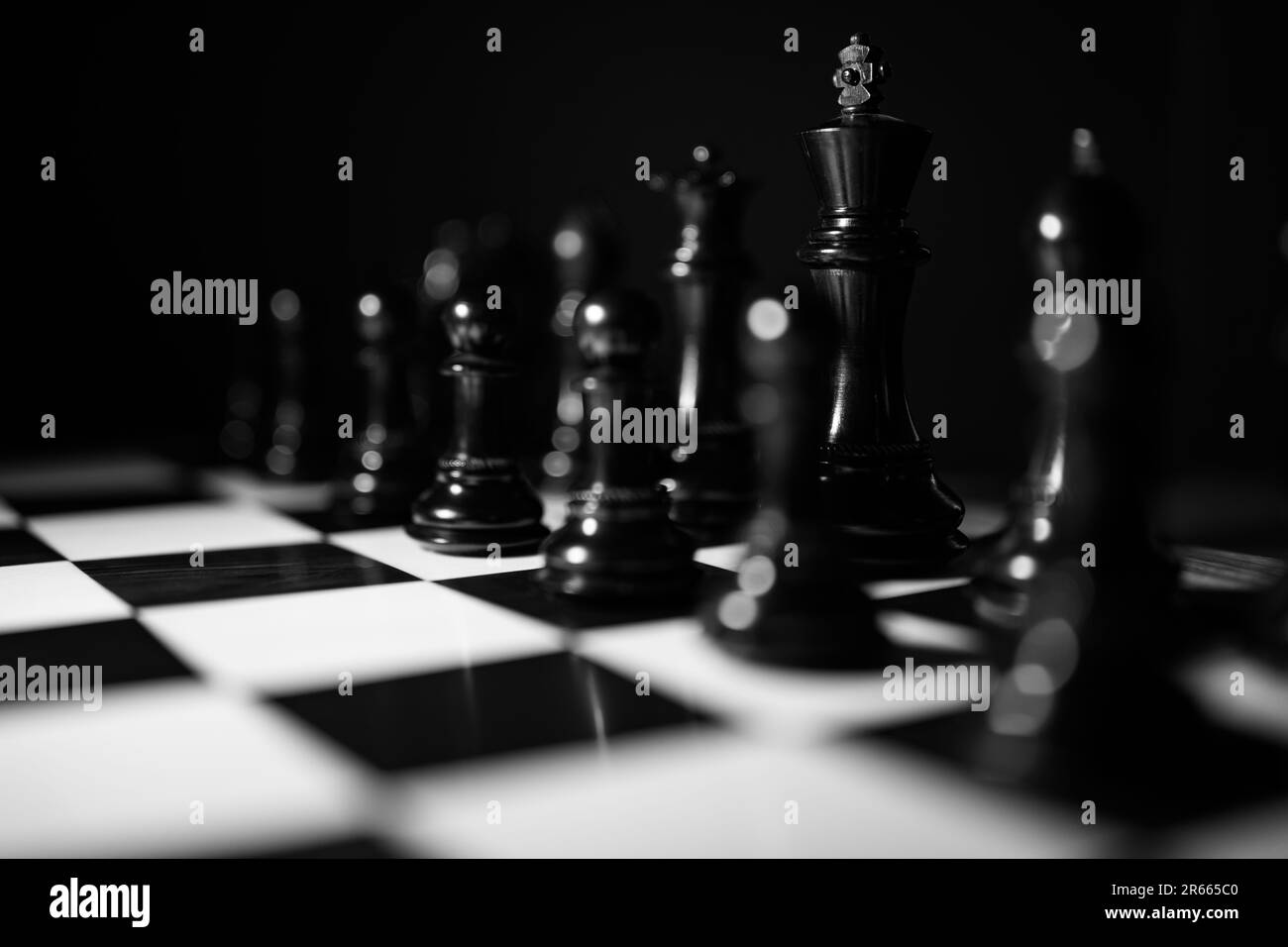 Close up macro photography of a chess board in black and white Stock Photo
