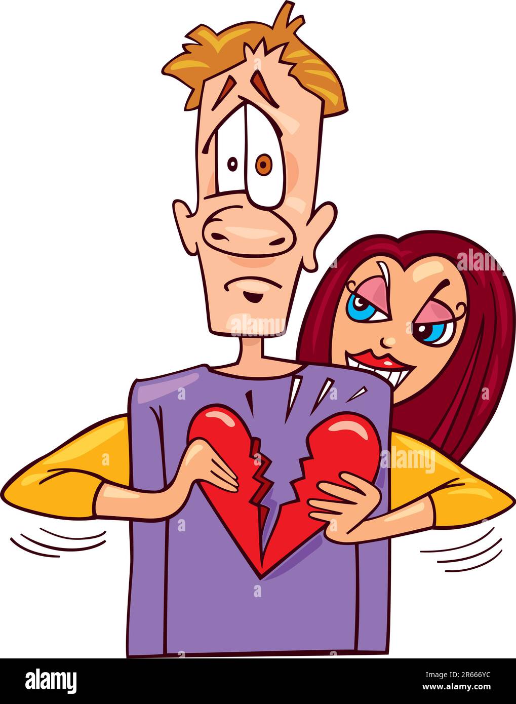 Illustration of woman breaking heart of man Stock Vector Image &amp; Art ...