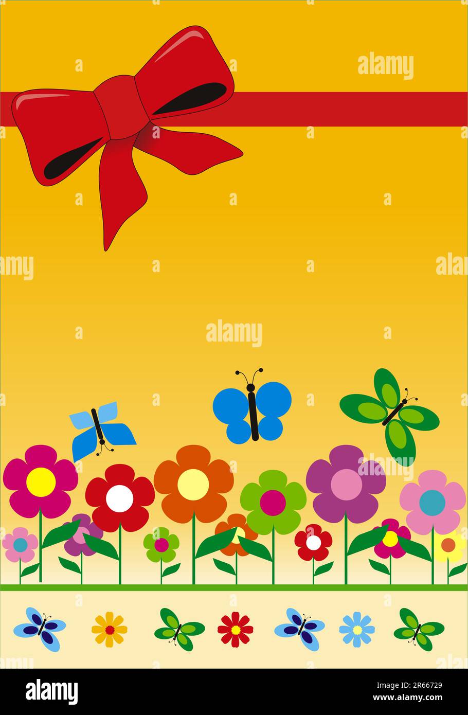 vector birthday card with flowers and butterfly Stock Vector Image ...