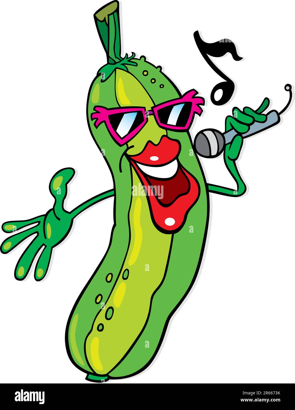 Cartoon illustration of funny cucumber singing Stock Vector