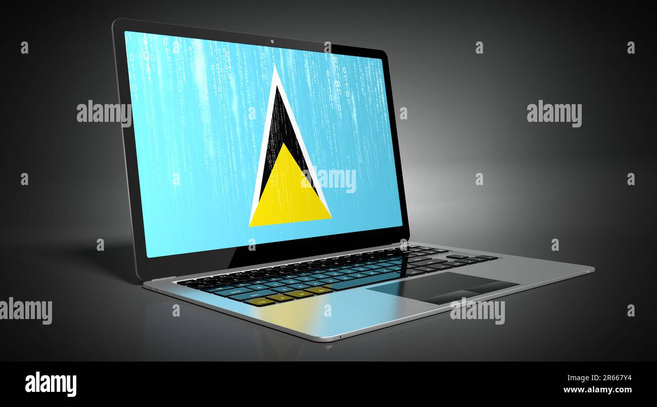 Saint Lucia - country flag and binary code on laptop screen - 3D ...
