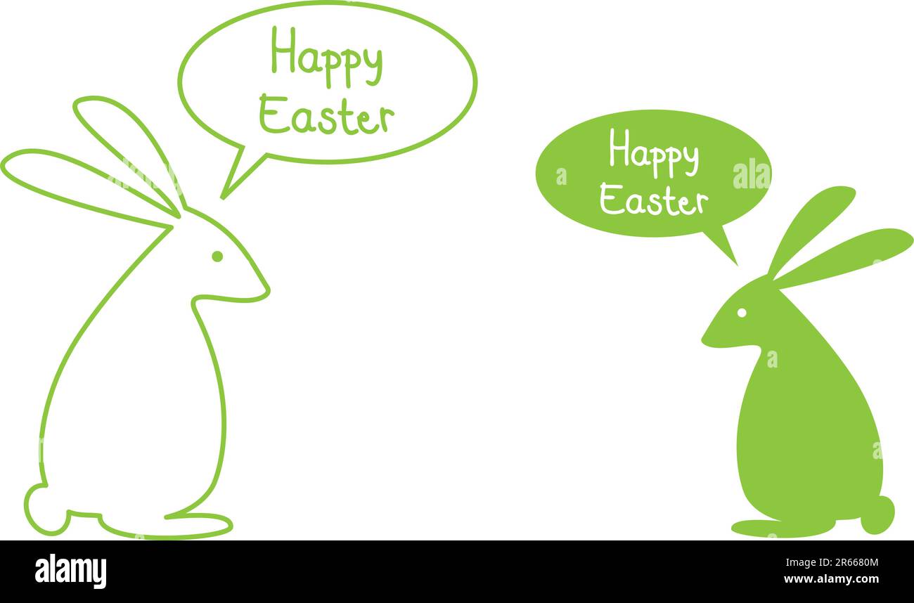 easter card with green bunnies, vector Stock Vector