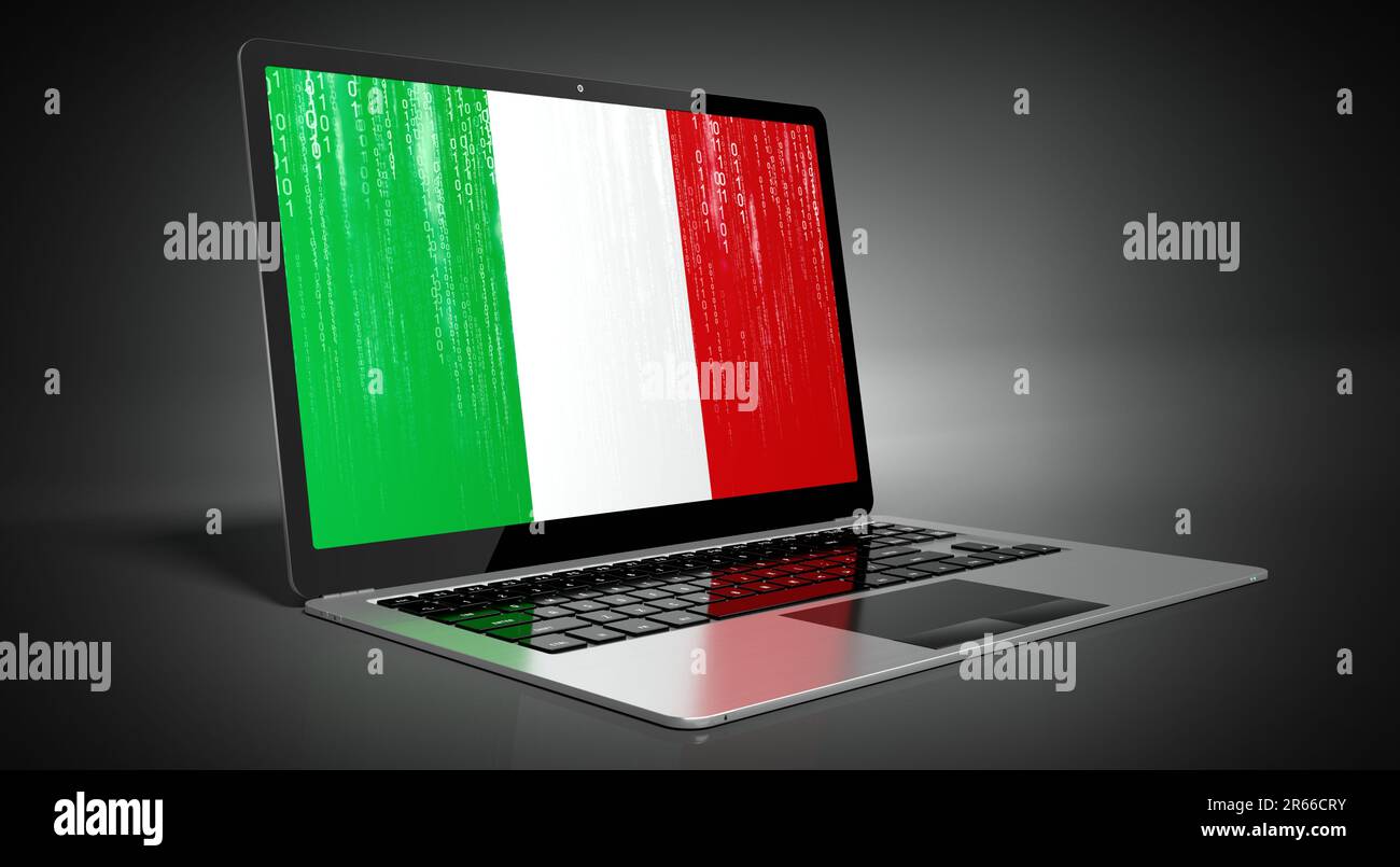 Italian Study Computer Screen Italy - country flag and binary code on laptop screen - 3D illustration ...