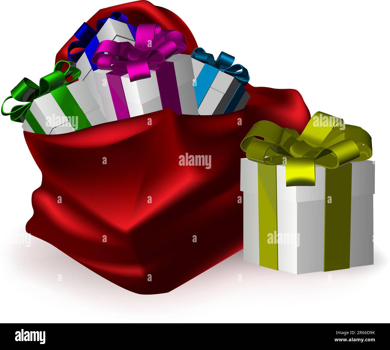 an illustration of gifts bursting from a festive red sack Stock Vector