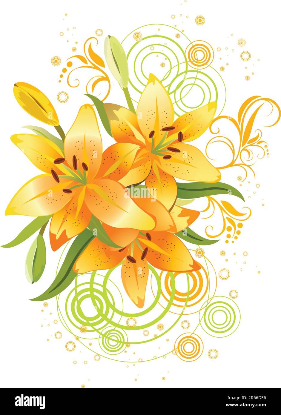 Three orange lily, vector grunge floral background Stock Vector Image ...