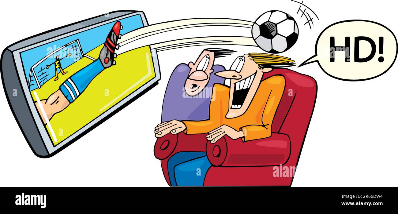 Illustration of two men watching sport on high definition television Stock Vector