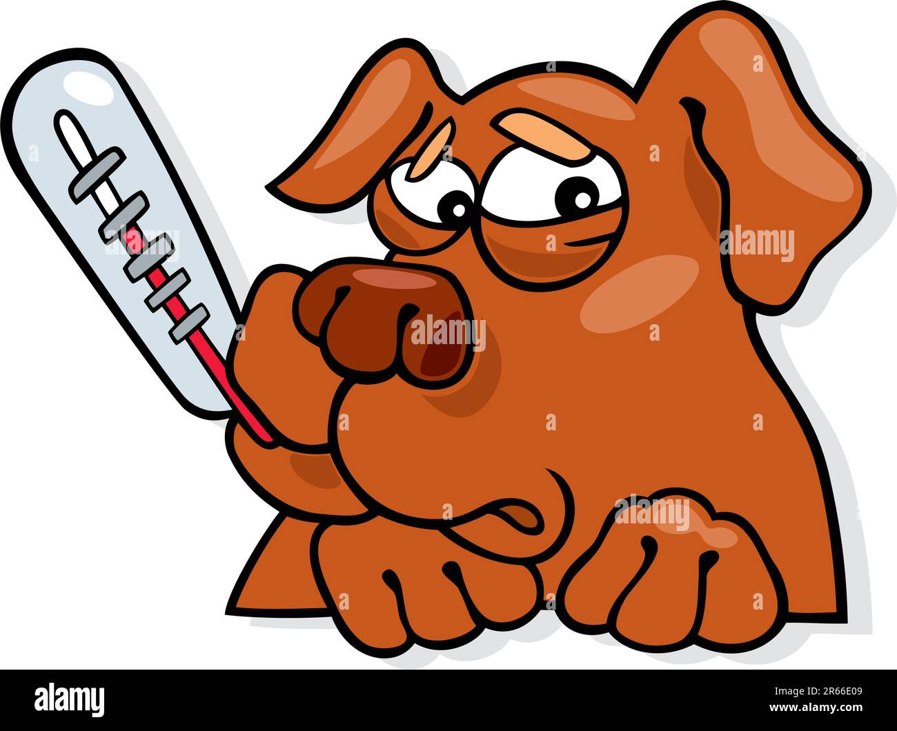 Cartoon illustration of ill dog with thermometer Stock Vector