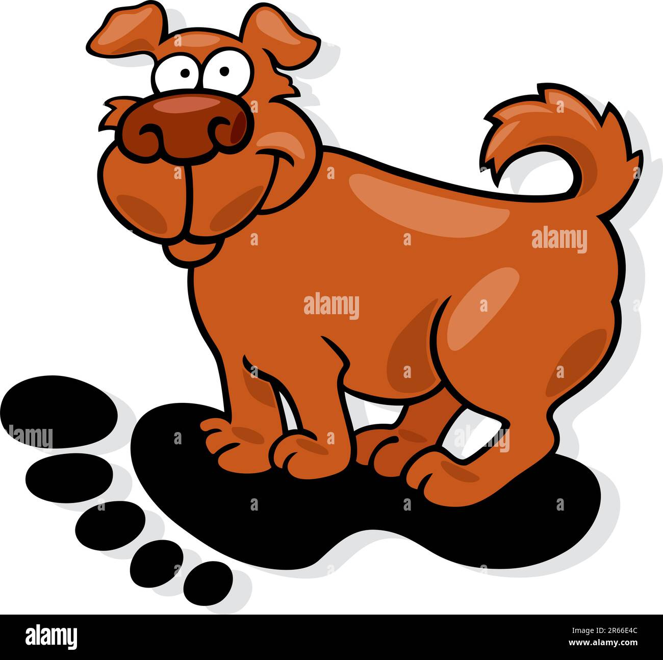 Cartoon illustration of dog in big human footprint Stock Vector