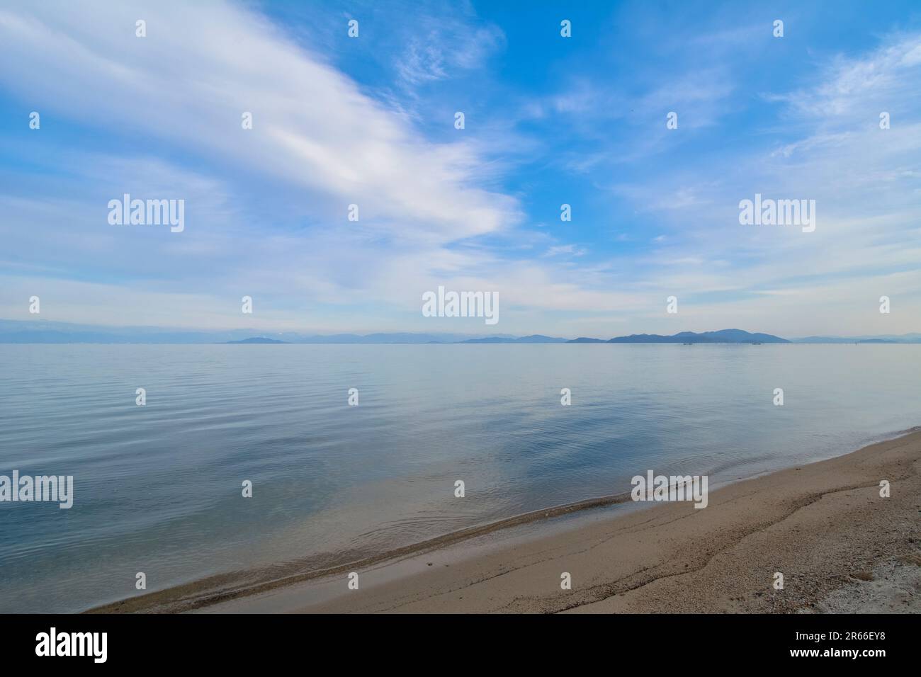 Lake Biwa, Snowy Mountains and Okishima Island Stock Photo - Alamy