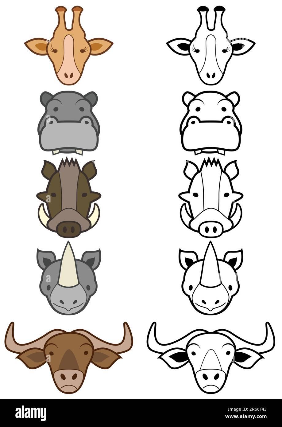 Vector set of different cartoon wild or zoo animals. All objects and details are grouped. Colors and transparent background color are easy to adjust. Stock Vector