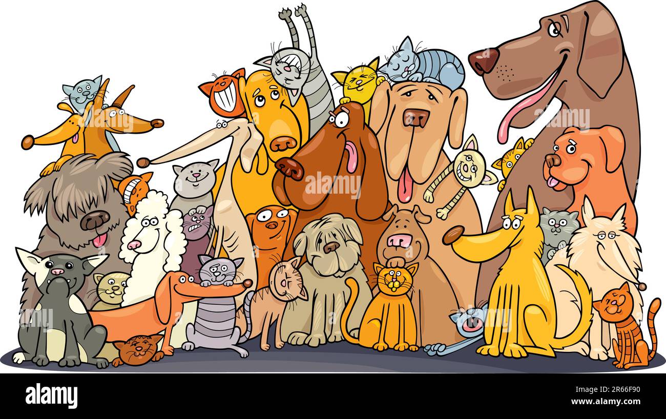 Illustration of Huge group of Cats and Dogs Stock Vector