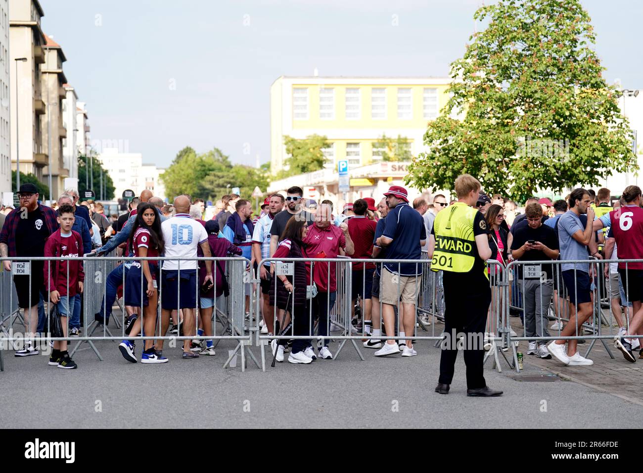 West Ham fans queue outside the ground ahead of the UEFA Europa ...
