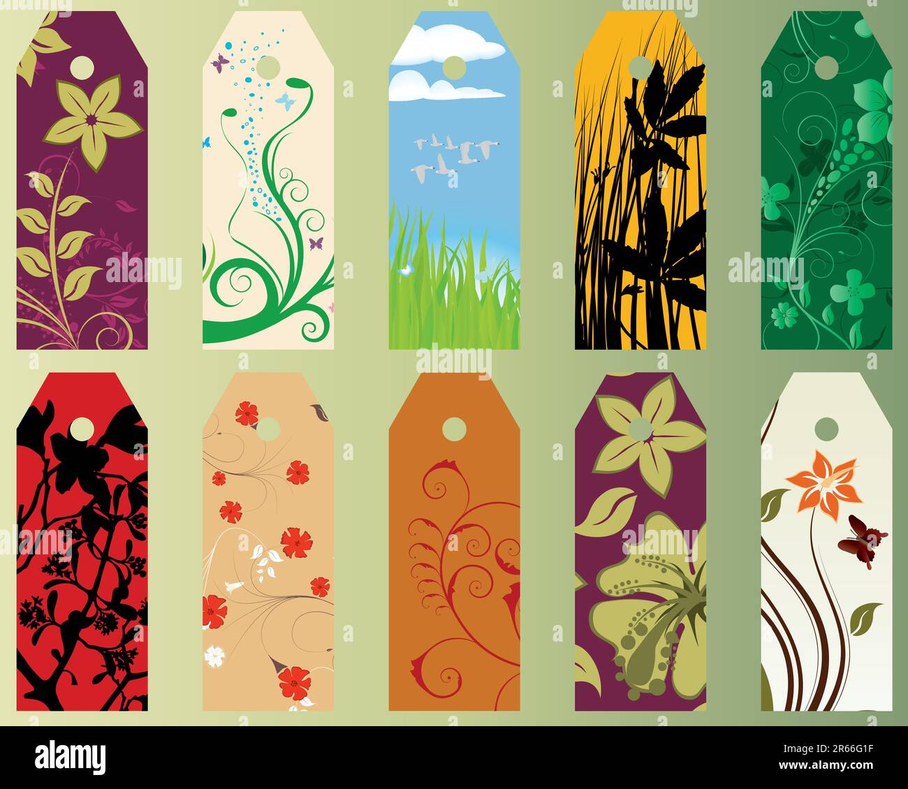 Set of ten different vector floral  bookmarks Stock Vector