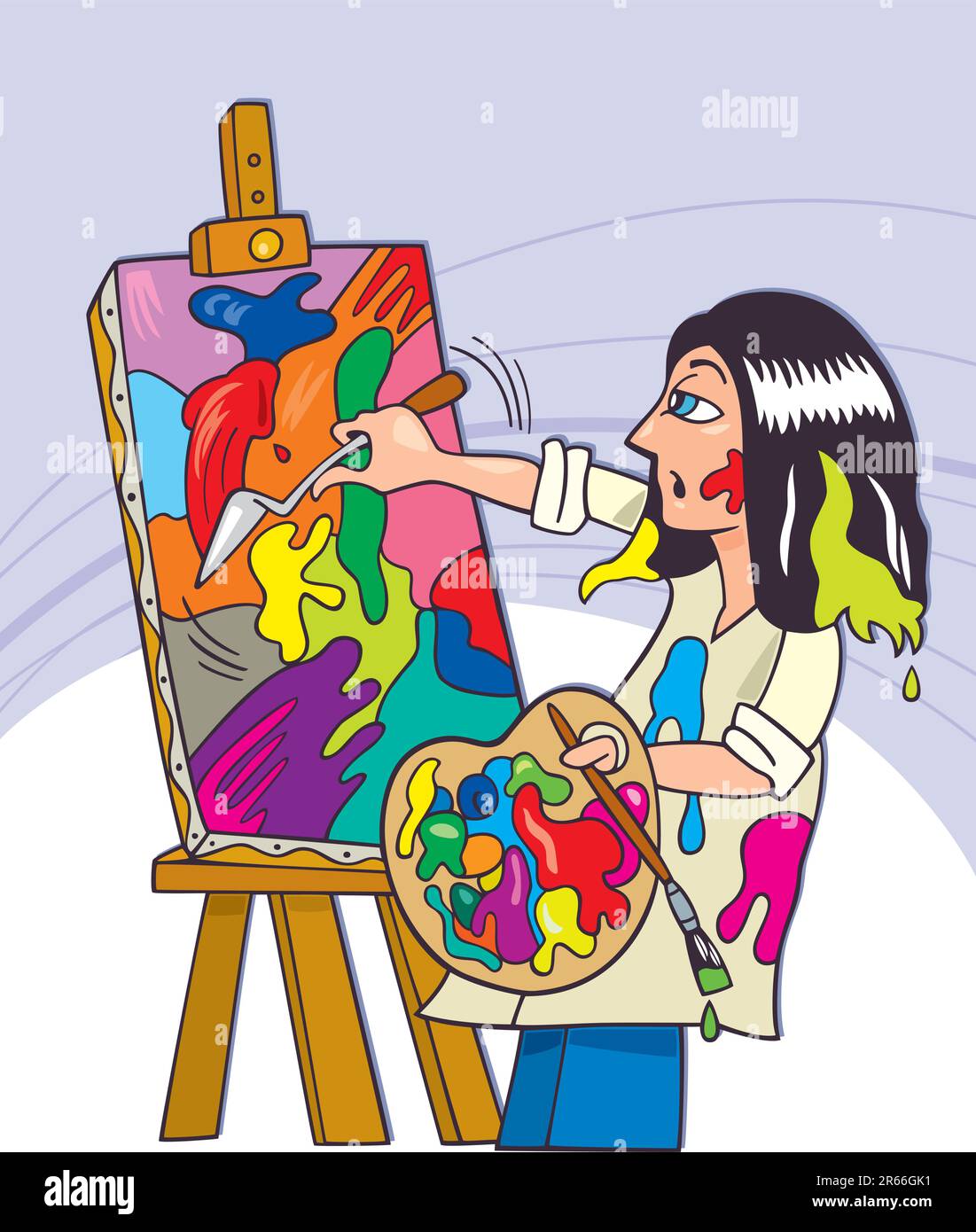 Illustration of young painter paint abstract painting Stock Vector