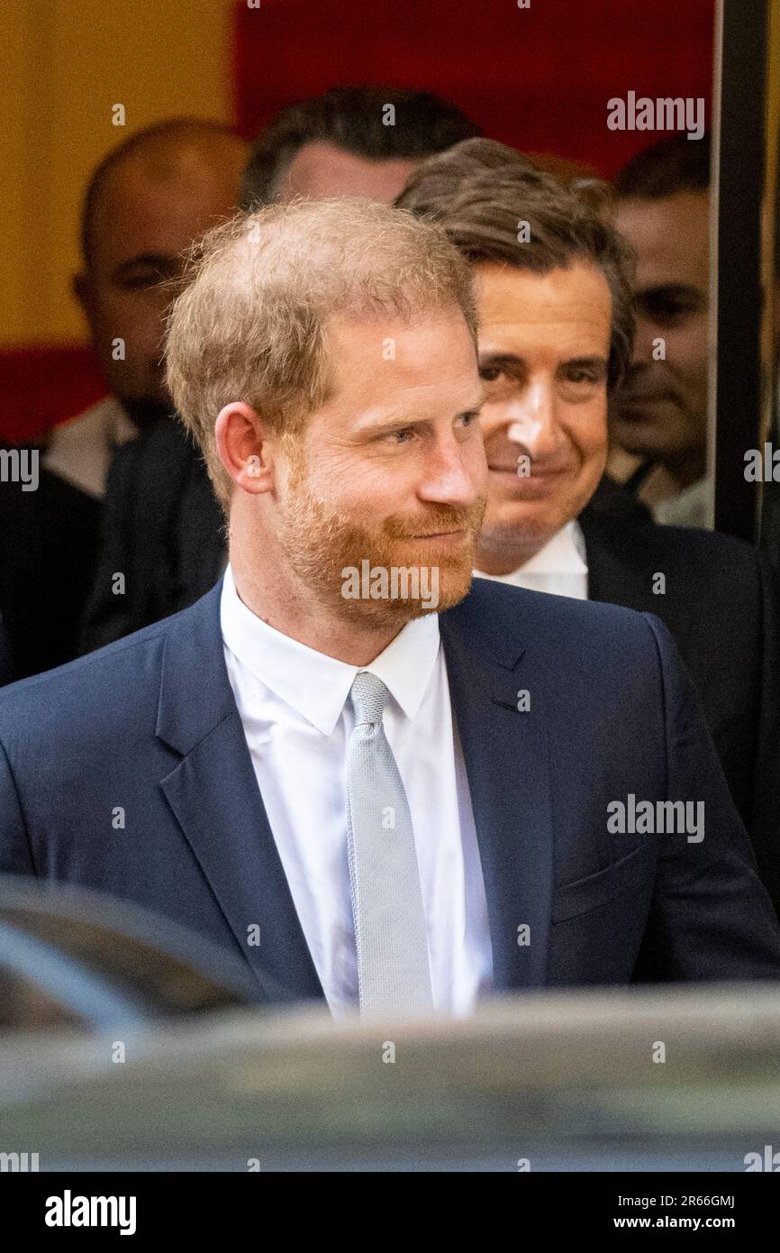 London, UK. 7 June 2023. Prince Harry leaves the Rolls Building of the