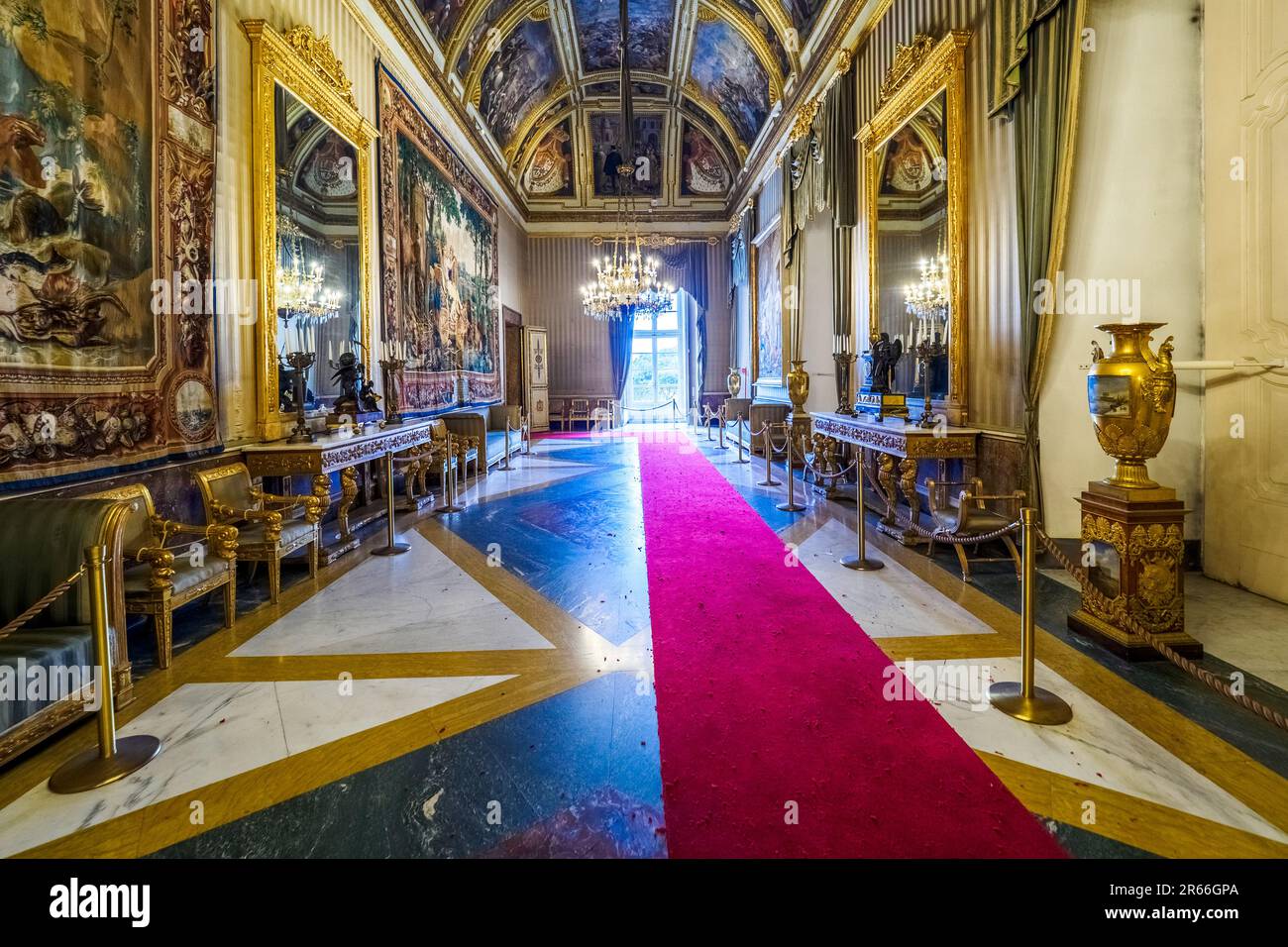 Ambassador's Hall in the Royal Palace of Naples that In 1734 became the royal residence of the Bourbons - Naples, Italy Stock Photo