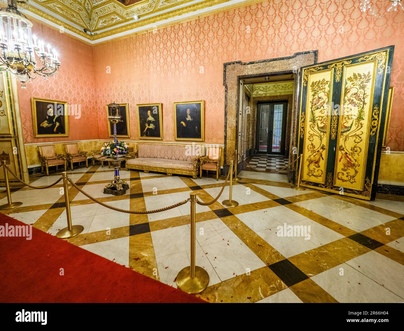 Flemish Hall with a collection of Dutch portraits of the 17th century in the Royal Palace of Naples that In 1734 became the royal residence of the Bourbons - Naples, Italy Stock Photo