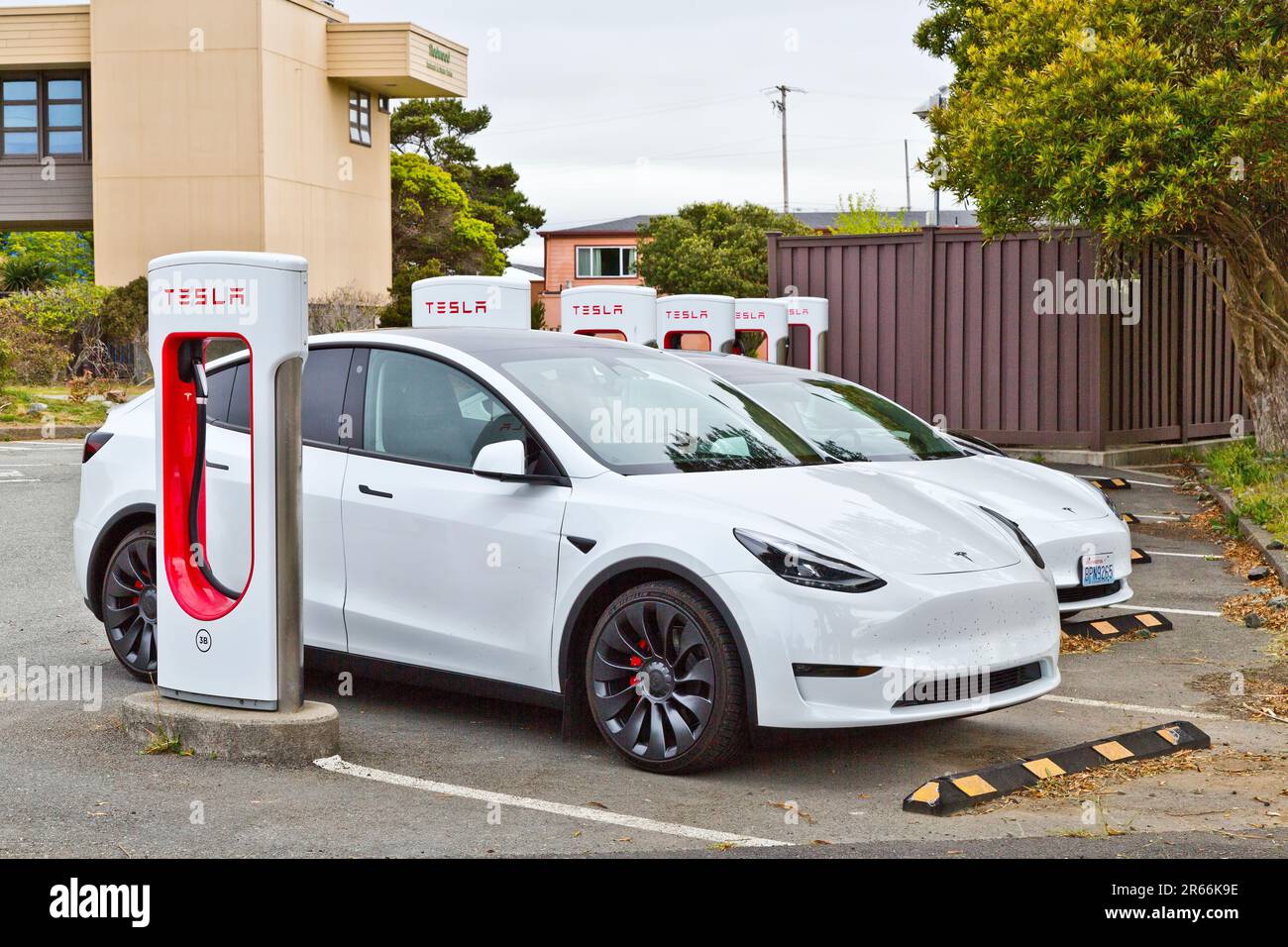 Tesla Supercharger Stations, converts 480V AC to 360V DC for the 'S' model, California West Coast. Stock Photo